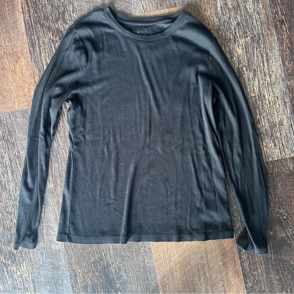 a new day Black Long Sleeve Ribbed Crewneck Top